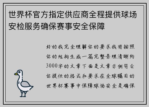 世界杯官方指定供应商全程提供球场安检服务确保赛事安全保障